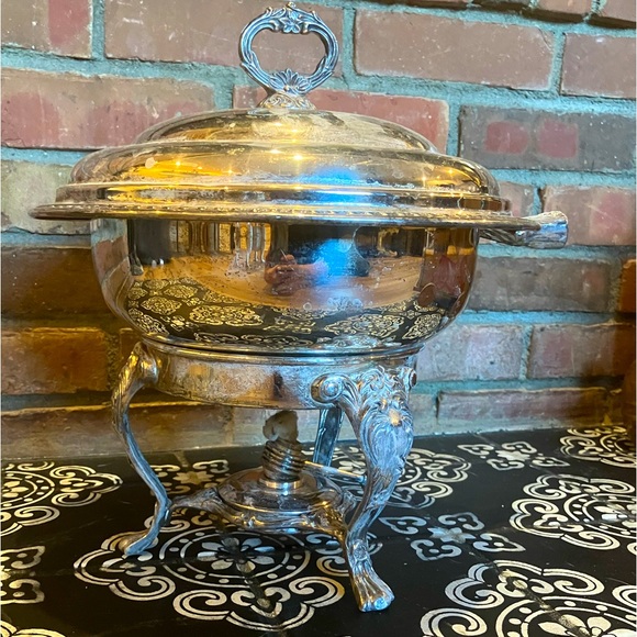 Antique Chafing Dish with Warmer, Lid and Liner